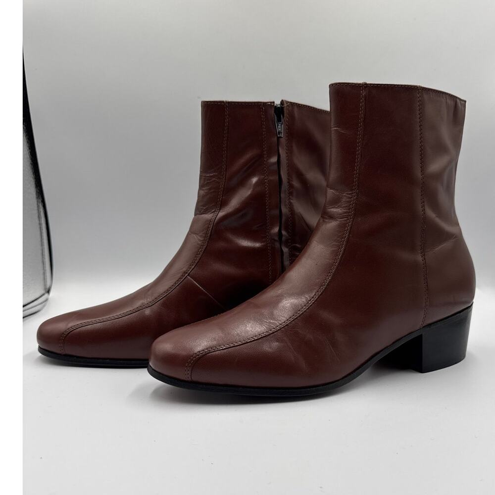 Florsheim Duke Mens 9 3E Cognac Leather Zip Cuban Heel Boots Beatle 60sMod Elvis